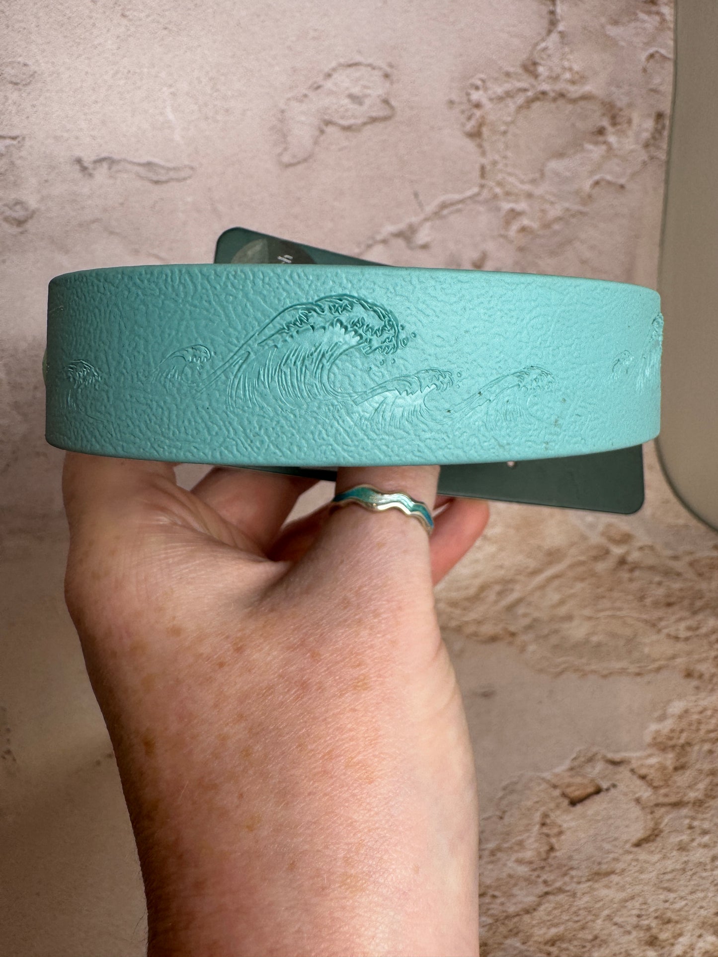 Turquoise. 1inch. Tidal wave stainless steel. 11-14 imperfect